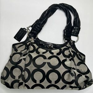 Coach Grey and Black Large Shoulder Bag with Leather Straps
